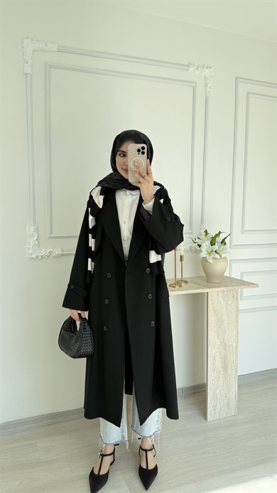 POLİVİSKON OVERSİZE TRENÇKOT - SİYAH