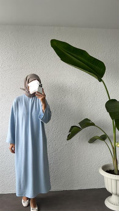 ATKI DETAYLI HİLL ELBİSE - SOFT MAVİ