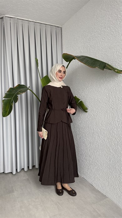 ALUNA ETEKLİ TAKIM - KAHVERENGİ