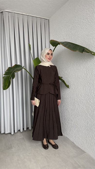 ALUNA ETEKLİ TAKIM - KAHVERENGİ