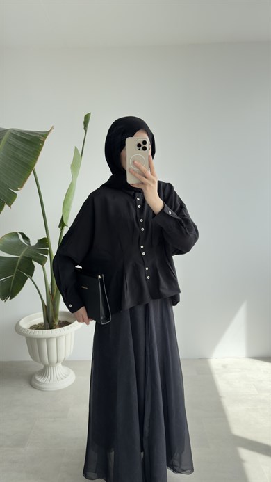BEL DETAYLI ZARİF GÖMLEK - SİYAH