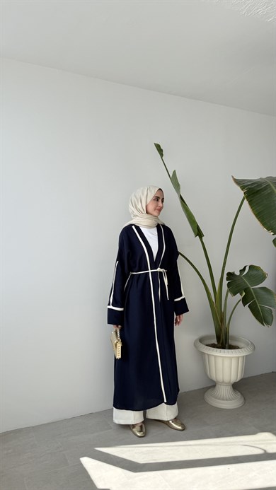 ŞERİT DETAYLI KİMONO - LACİVERT 