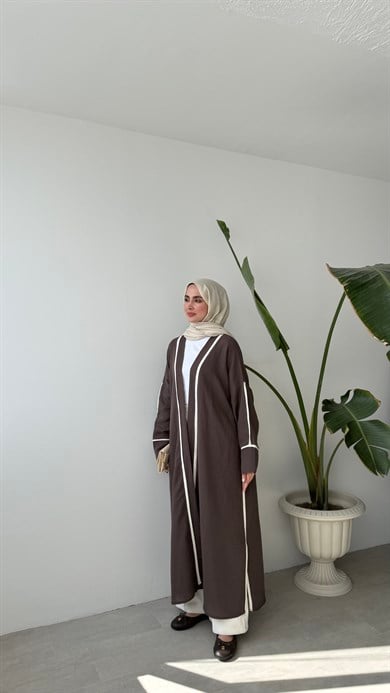 ŞERİT DETAYLI KİMONO - KAHVE