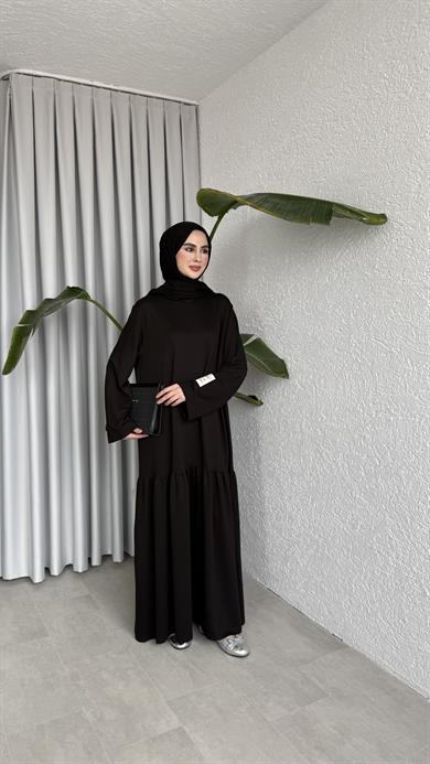 BİYE KEMERLİ İKİ İPLİK ELBİSE - SİYAH