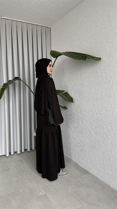 BİYE KEMERLİ İKİ İPLİK ELBİSE - SİYAH