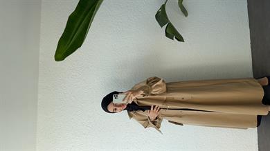 BİYELİ PAMUK TRENÇ CAMEL