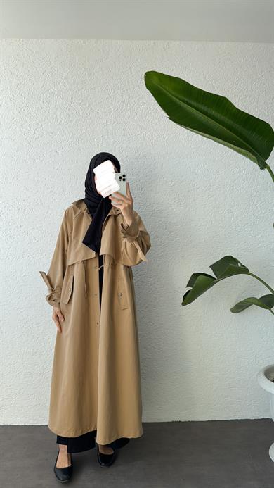 BİYELİ PAMUK TRENÇ CAMEL