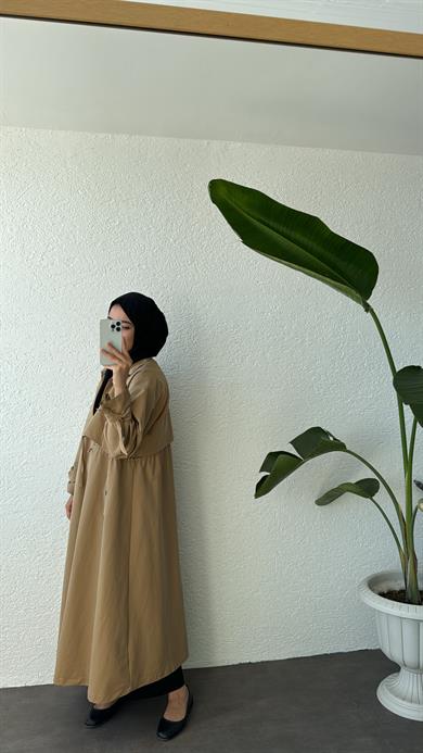 BİYELİ PAMUK TRENÇ CAMEL