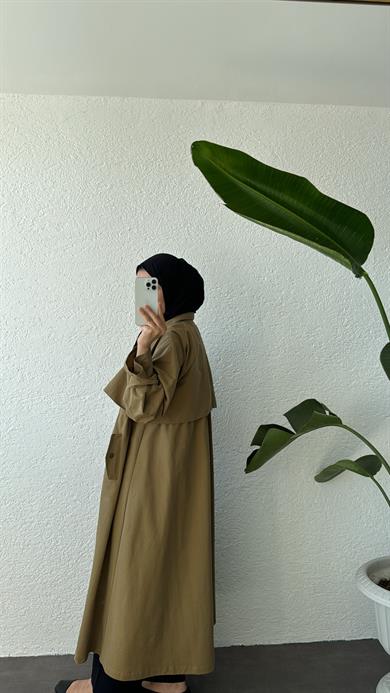 BİYELİ PAMUK TRENÇ HAKİ