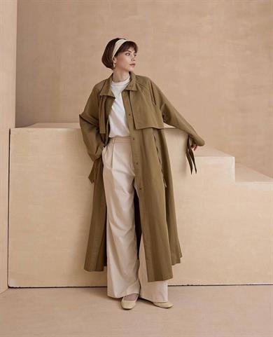 BİYELİ PAMUK TRENÇ HAKİ