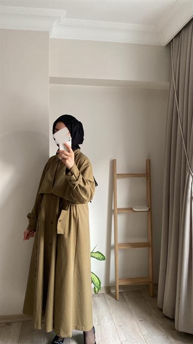 BİYELİ PAMUK TRENÇ HAKİ