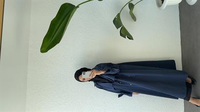 BİYELİ PAMUK TRENÇ LACİVERT