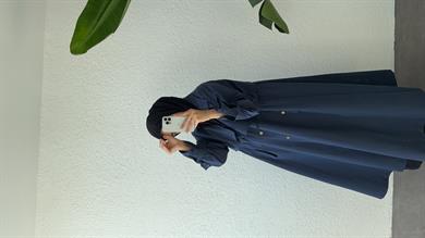 BİYELİ PAMUK TRENÇ LACİVERT