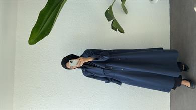 BİYELİ PAMUK TRENÇ LACİVERT