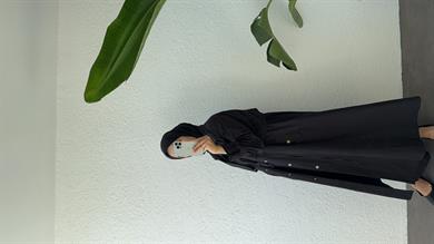 BİYELİ PAMUK TRENÇ SİYAH