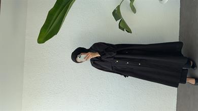 BİYELİ PAMUK TRENÇ SİYAH