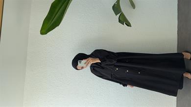 BİYELİ PAMUK TRENÇ SİYAH