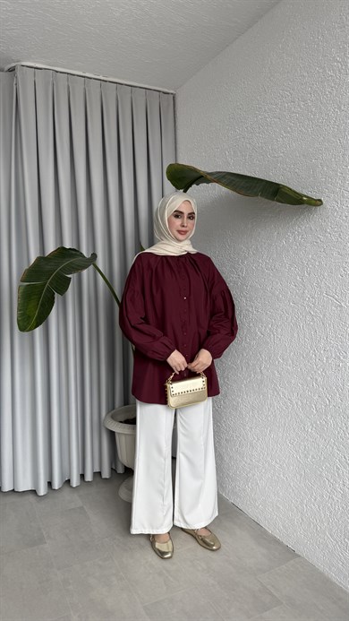 MİLA DÜĞMELİ GÖMLEK -BORDO