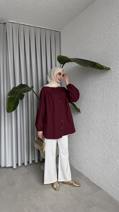 MİLA DÜĞMELİ GÖMLEK -BORDO