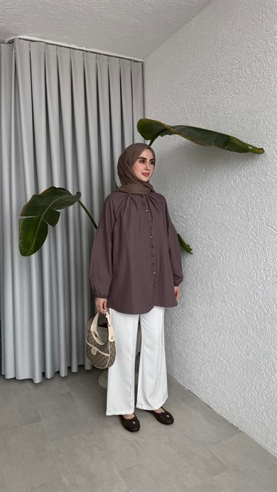 MİLA DÜĞMELİ GÖMLEK - KAHVE 