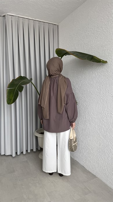MİLA DÜĞMELİ GÖMLEK - KAHVE 