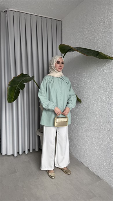 MİLA DÜĞMELİ GÖMLEK - SU YEŞİLİ