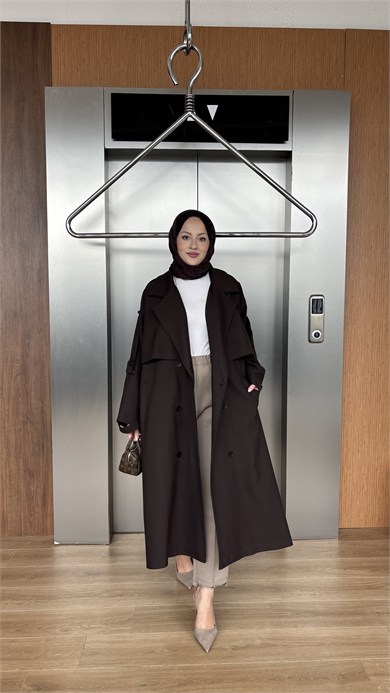 CASUAL ELEGANCE TRENÇKOT - KAHVE