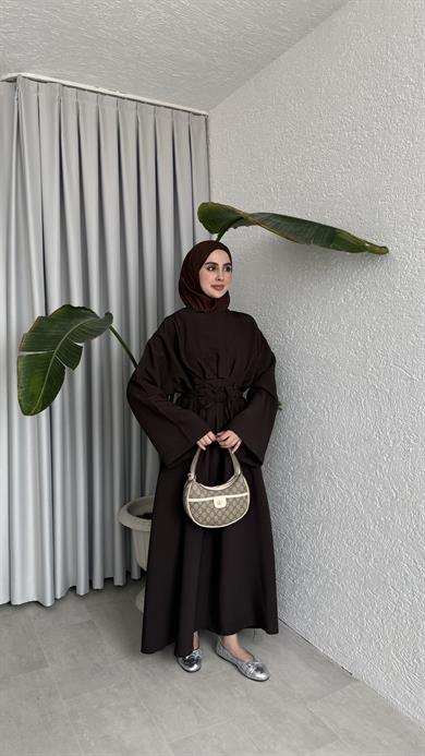 CUPRA BAĞLAMALI ELBİSE -ACI KAHVE