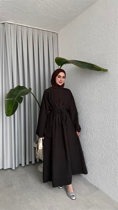 CUPRA BAĞLAMALI ELBİSE -ACI KAHVE
