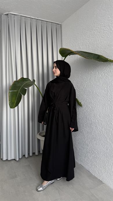 CUPRA BAĞLAMALI ELBİSE - SİYAH