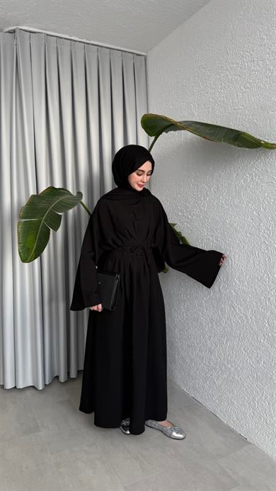 CUPRA BAĞLAMALI ELBİSE - SİYAH