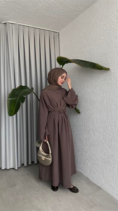 CUPRA BAĞLAMALI ELBİSE - VİZON