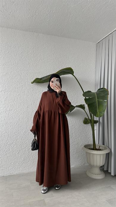 DANTEL DETAYLI MÜSLİN ELBİSE - KİREMİT 