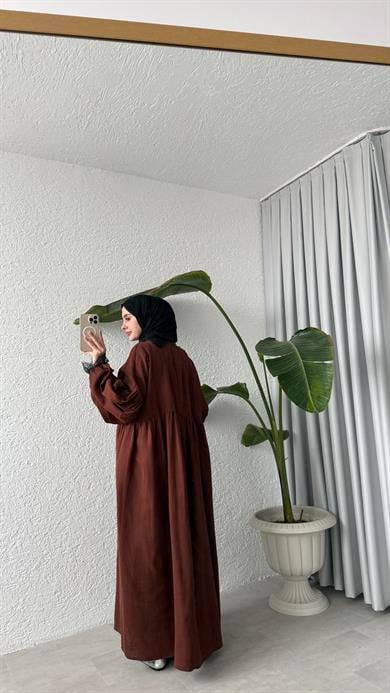 DANTEL DETAYLI MÜSLİN ELBİSE - KİREMİT 