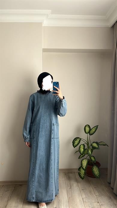 DENİM ELBİSE - MAVİ 