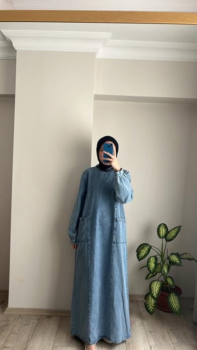 DENİM ELBİSE - MAVİ 