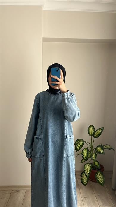 DENİM ELBİSE - MAVİ 