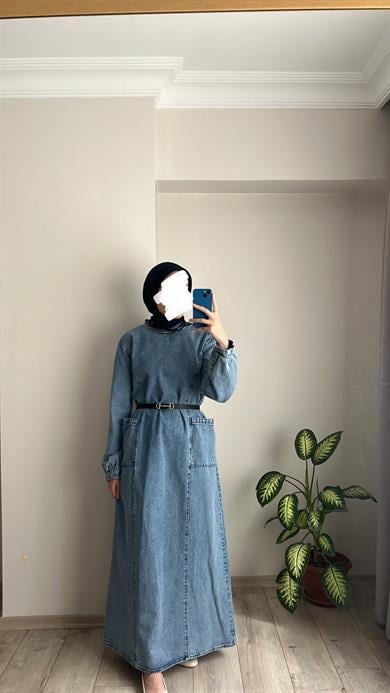 DENİM ELBİSE - MAVİ 
