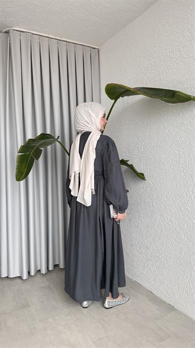 DERİ KEMERLİ ELBİSE -  ANTRASİT