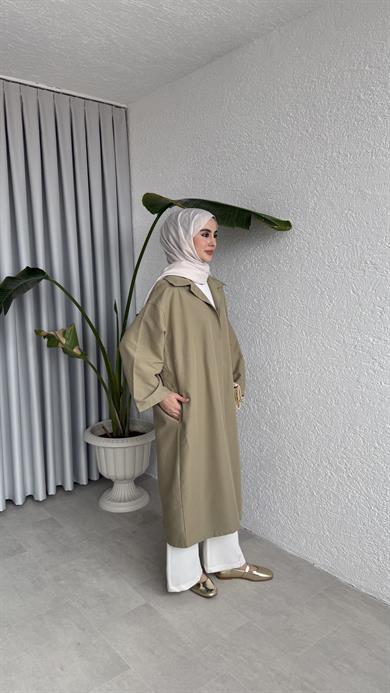 ZR MODEL GABARDİN TRENÇKOT - YAĞ YEŞİLİ 