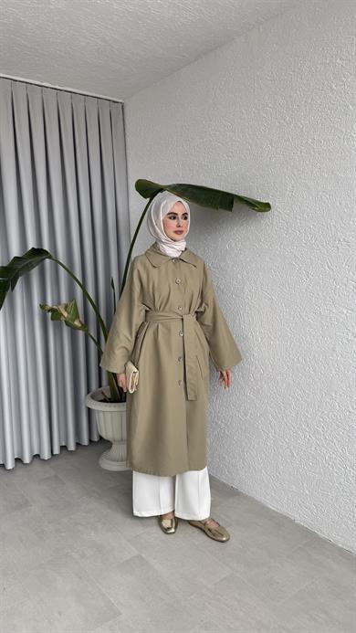 ZR MODEL GABARDİN TRENÇKOT - YAĞ YEŞİLİ 