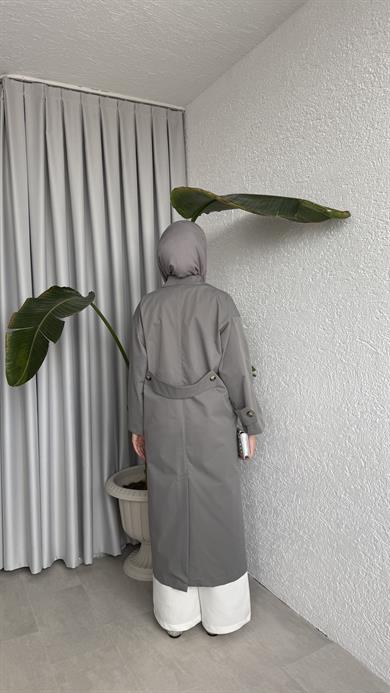 DÜĞMELİ UZUN TRENÇ - ANTRASİT