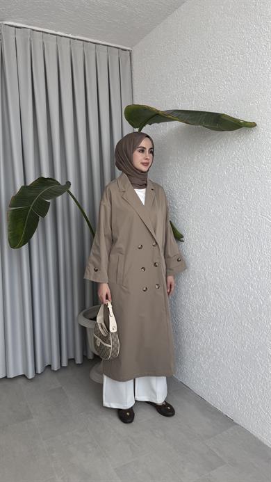 DÜĞMELİ UZUN TRENÇ - VİZON