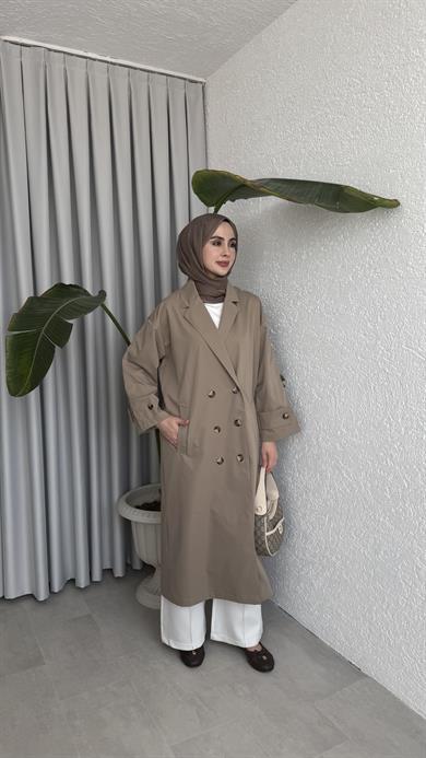 DÜĞMELİ UZUN TRENÇ - VİZON