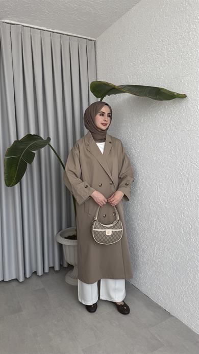 DÜĞMELİ UZUN TRENÇ - VİZON