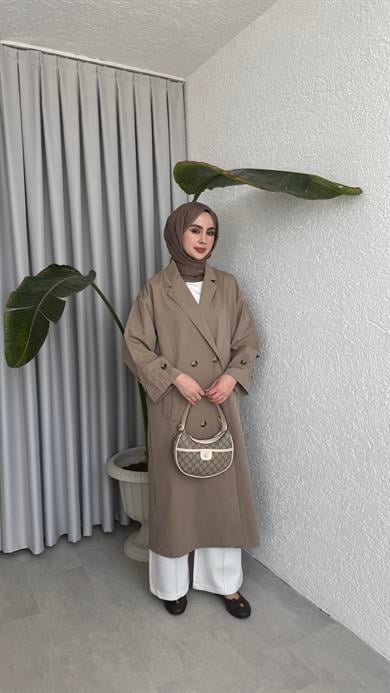 DÜĞMELİ UZUN TRENÇ - VİZON