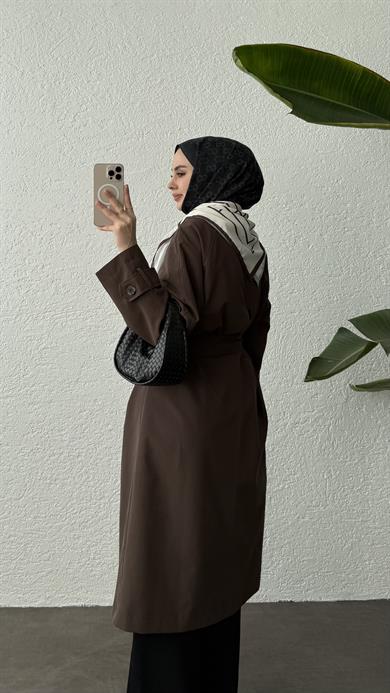 FULARLI TRENÇKOT - KAHVERENGİ