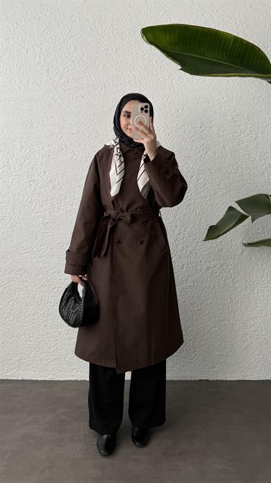 FULARLI TRENÇKOT - KAHVERENGİ