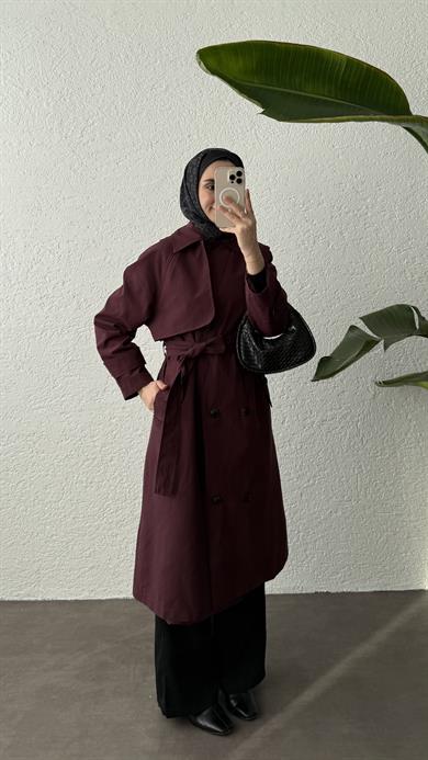 KUŞAKLI TRENÇKOT - BORDO
