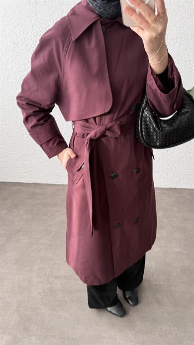 KUŞAKLI TRENÇKOT - BORDO